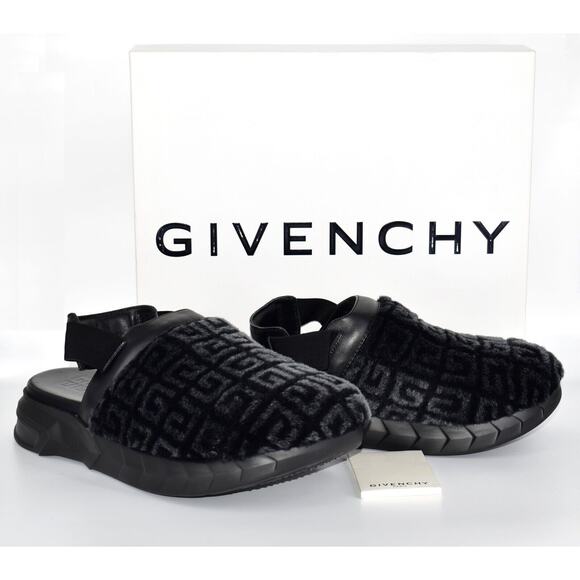 I0 NIB GIVENCHY Black Faux Shearling Marshmallow Sling Back Clogs Size 45 $975 main image 6